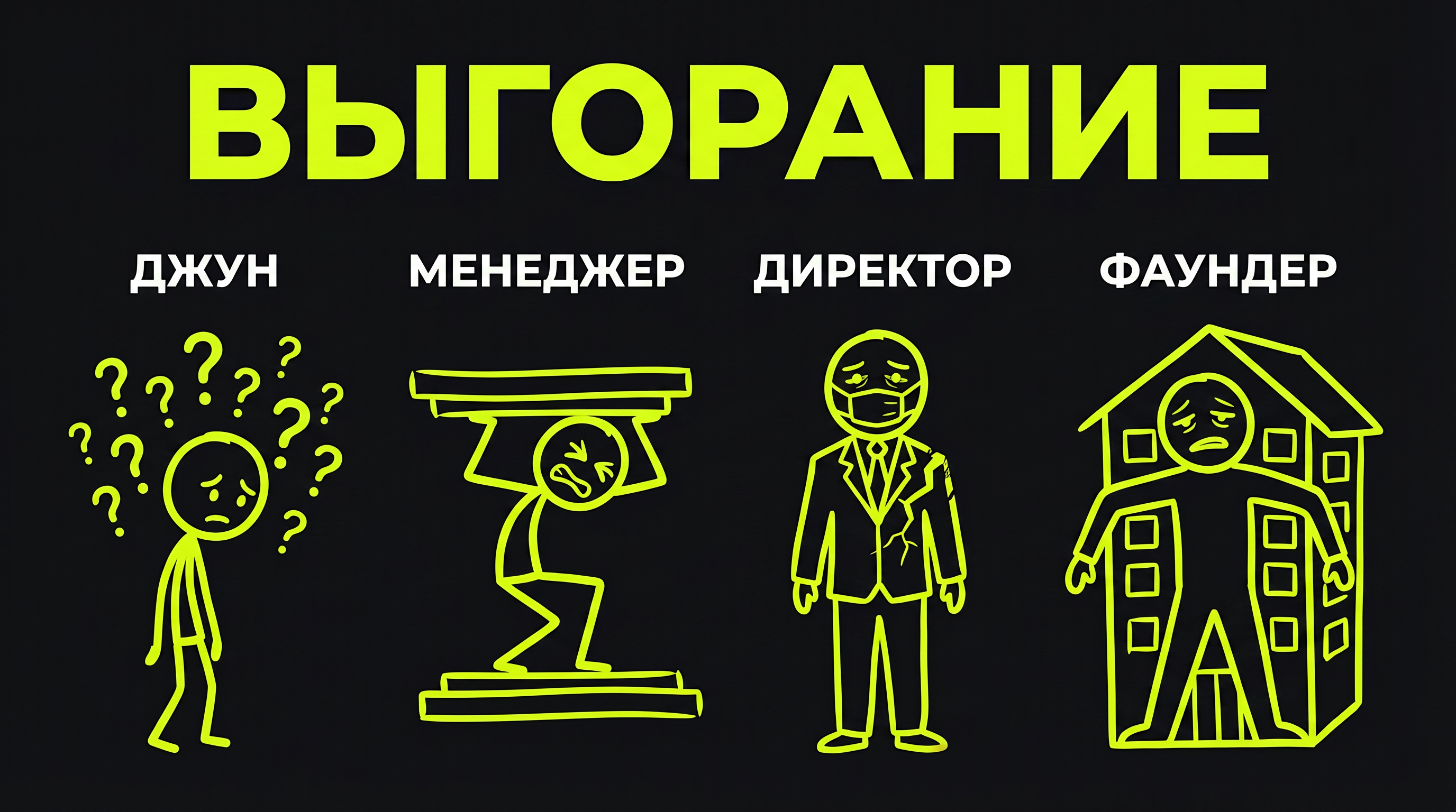 Выгорание на разных уровнях карьеры — джун, менеджер, директор, фаундер