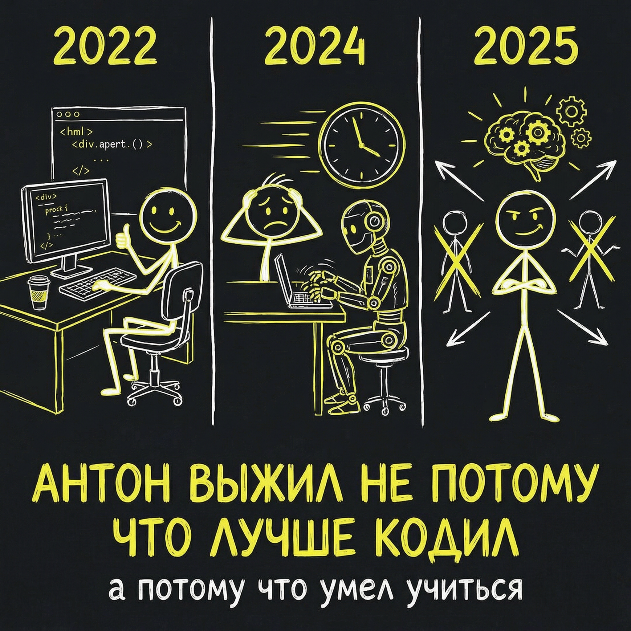История Антона — разработчик, который выжил в эпоху ИИ благодаря метанавыкам